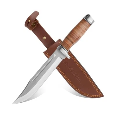 FLISSA 12-inch Bowie Knife Full-Tang Fixed Blade Knife Cow Leather Sheath Handle - Image 1 of 4