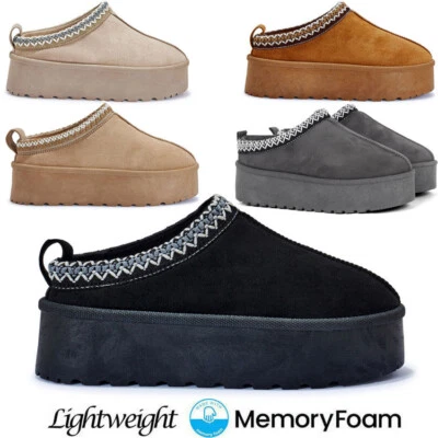 LADIES PLATFORM MEMORY FOAM SHOES WARM SLIP ON IN OUT DOOR SNUGG SLIPPERS BOOTS - Image 1 of 4