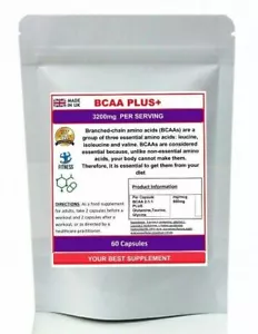 BCAA Branched chain Amino Acid PLUS+ GLUTAMINE,TAURINE,GLYCINE SuperStr Capsules - Picture 1 of 6