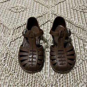 Vintage Toddler Vinyl Rubber Jellies Sandals Shoes Brown with Buckle Sz 7 USA - Picture 1 of 10