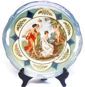 Vintage blau Glanzware Porzellan Teller Die drei Grazien 10" 1930er PK UNITY - Bild 1 von 7