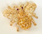 Vintage Roman Gold Tone Metal Bumble Bee Pin Brooch With Rhinestones