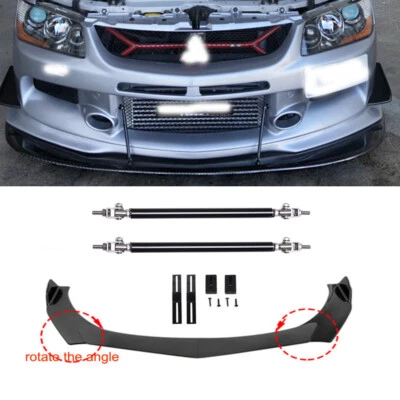 Parachoques delantero de fibra de carbono divisor de alerón labial + varillas de puntal para Mitsubishi Lancer Foto 1 de 4