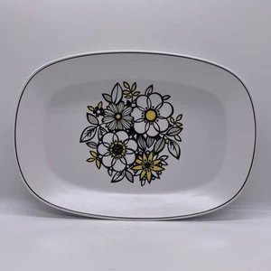 Vintage MCM Noritake Progression Tressa Platter #9029 - Black Yellow Florals - Picture 1 of 3