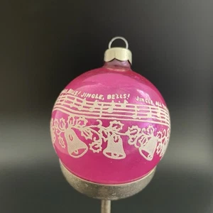 Vintage Shiny Brite Pink Mercury Glass Jingle Bells Stencil Christmas Ornament - Picture 1 of 5