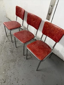 Three Mid-Century Howell Chromsteel Red Vinyl Small Chairs Model 81 - Picture 1 of 12