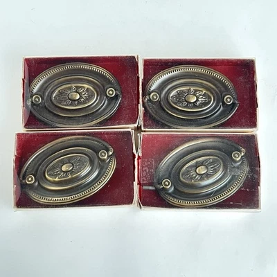 "4 tiradores de cajón National Co vintage acabado acero latón R-686 3"" nuevo stock antiguo" Foto 1 de 4