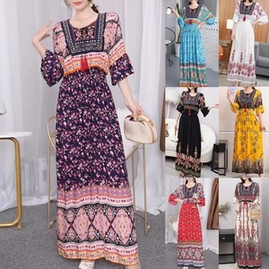 Thailand Travel Beach Sundress Bohemian Long Dress Elasticity Shoulder - Picture 1 of 18