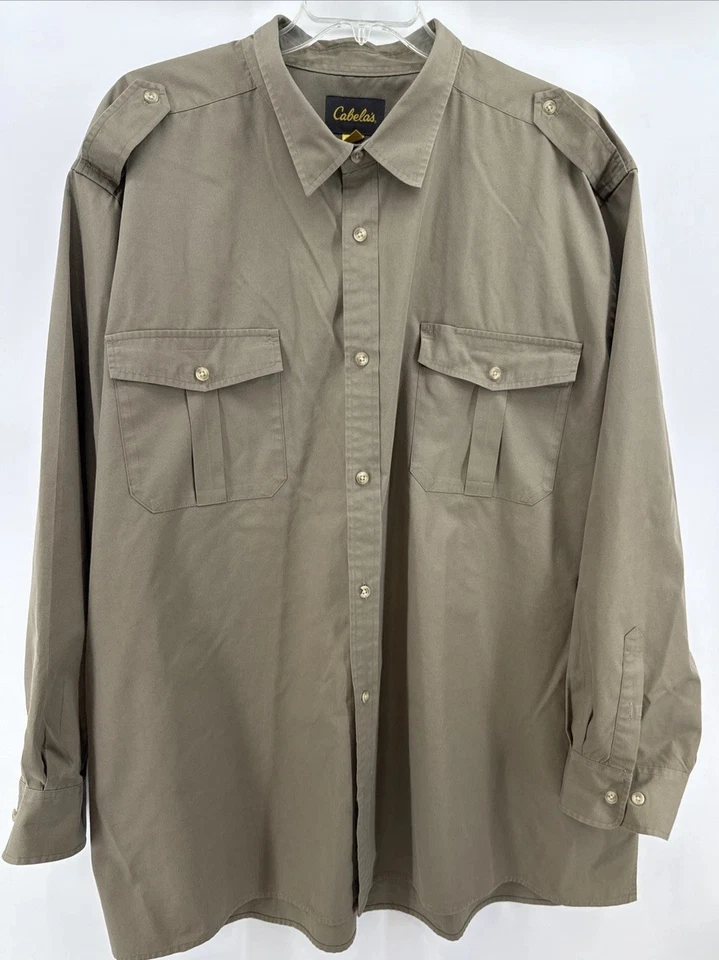 Cabelas Shirt Mens 5XL Tall Tan Safari Series Pocket Long Sleeve Button Up - Image 1 of 4