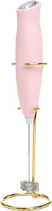 Electric Handheld Milk Frother with Double Coil Head Whisk and Gold Metal Stand, - Picture 1 of 12
