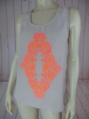 Camiseta sin mangas Sabine Top S Pullover Off White Poli Naranja Rosa Floral Bordado CHIC Foto 1 de 4