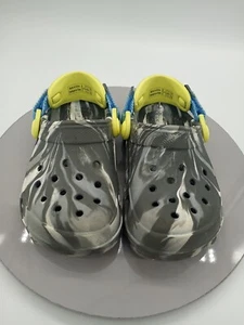 Child Size 8 Gray Marble Swirl Crocs Clogs Shoes Blue/Yellow Accents Tie Dye - Picture 1 of 9