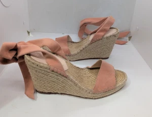 LOEFFLER RANDALL Womens Harper Espadrille Wedge Sandal Pink Suede Size 8 B - Picture 1 of 7