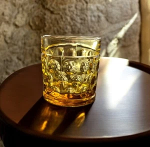 2 PK - Retro Amber Bubble Glassware, Thumbprint Coin Dot Optic Glassware Vintage - Picture 1 of 15