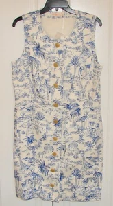 Neu mit Etikett Tory Burch Gr. 10 Elfenbein weit weg Leinendruck ärmelloses Schichtkleid $ 398 - Bild 1 von 5