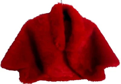 JP Fushi Faux Fur Stole Red Shawl Cardigan Satin Lining Prom Christmas M/L  - Image 1 of 4