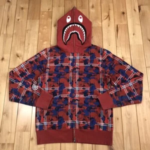 BAPE check camo Shark full zip hoodie Red A Bathing Ape Size S used 2504SM - Picture 1 of 10