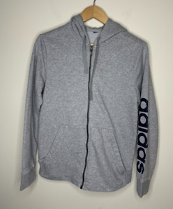 Adidas Essentials Linear Womens Medium Gray Full Zip Hooded Hoodie Soft