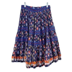 Celia B Manatier Blue Multicolor Floral Embroidered Crochet Gathered Mini Skirt - Picture 1 of 9