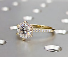 2Ct Round Cut Natural Moissanite Women's Engagement Ring 14K Yellow Solid Gold