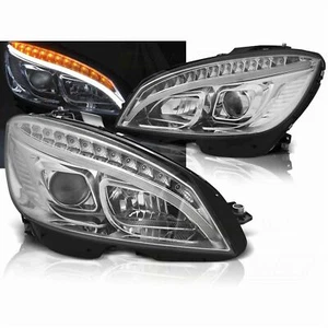 LED Light Tube Scheinwerfer in chrom für Mercedes W204 C Klasse 2007-2010 - Bild 1 von 3