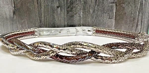Cinturón De Colección WHITING & DAVIS Plata y Bronce Dos Tonos Trenzado Metal Cuero Malla - Imagen 1 de 16