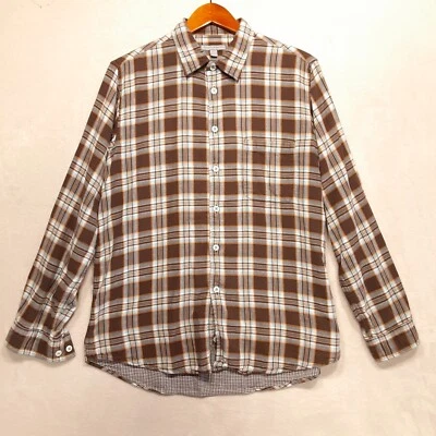Martin Gordon Mens Long Sleeve Double Cloth Button Shirt Sz.L/Brown Blue Plaid - Image 1 of 4