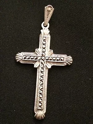 Antico pendente argento 925 croce 27 marcasiti vintage P42 - Immagine 1 di 4