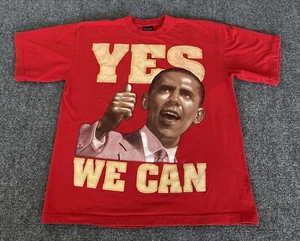 Barack Obama T Shirt “Yes We Can” Red 2 Sided Oversize Photo Print Mens XL  - Picture 1 of 9
