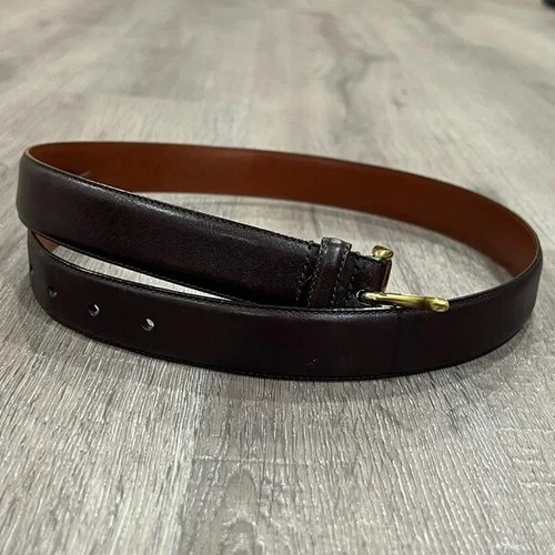 Abito Coach in pelle marrone scuro 34"" fibbia in ottone cintura pelle italiana