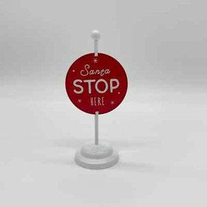 Santa Stop Here Mini Metal Red & White Christmas Sign New - Picture 1 of 1