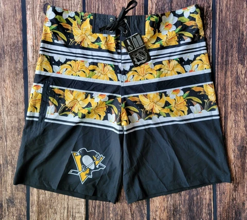 NWT NHL PITTSBURGH PENGUINS Hawaiian Board Shorts Swin Trunks Size 38 Cover