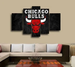 Chicago Bulls Classic Logo NBA Basketball Team 5 Piece Panel Canvas Wall Art - Picture 1 of 2