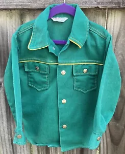 Vintage Healthtex Stantogs Sz 7 Green Denim Jacket Snap Front Rockabilly Western - Picture 1 of 4