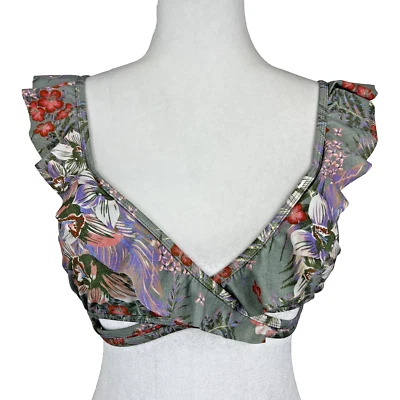 No Boundaries Bikini Top Women Medium Green Purple Padded Floral Ruffles Juniors - Image 1 of 4