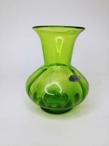 Unique Vintage Green Blenko 6.5” Tall Blown Glass Vase Mid Century - Picture 1 of 4