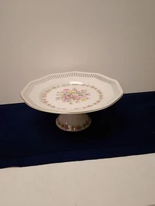 Schwarzenhammer Serving Plate on Pedestal White with Pink Flowers 10 In Diameter - Picture 1 of 8