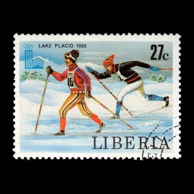 Liberia, Scott 870, esquí de fondo, 1980, usado, 109693 Foto 1 de 2