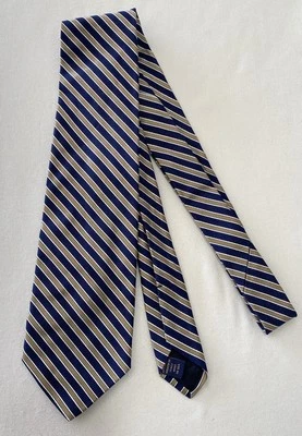 BROOKS BROTHERS Мужской галстук в синюю и бронзовую полоску. Сделано в США Шелковая смесь. Европейское сообщество  - Изображение 1 из 4