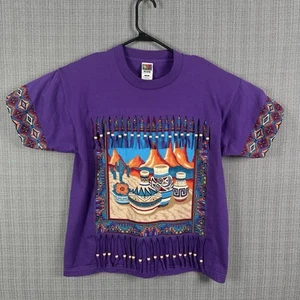 Custom Southwestern Fring T Shirt Size Large Purple Aztec Western Fruit of Loom - Picture 1 of 14