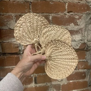 3 Piece Wicker Hand Fans Rattan Woven  Boho Retro Palm Leaf Wall Decoration - Picture 1 of 3