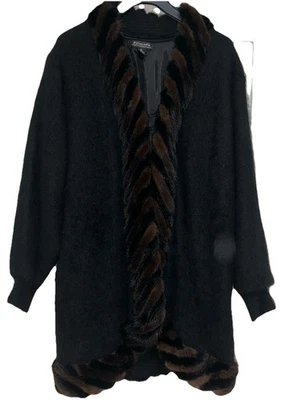 Venesha Angora Coat Black with Mink (brown/black) trim, Medium Length, Size XL - Image 1 of 4