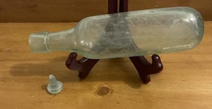 Antique Torpedo Bottom Soda Bottle Green Hue Glass 9.25" Early 1900's, with Top. - Picture 1 of 6