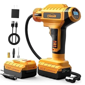 Tire Inflator Portable Air Compressor for Cars, 20V Cordless 150PSI Yellow - Picture 1 of 8