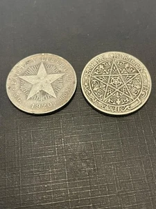 1924 MOROCO 50 CENTIME-1920  LATIN 10 GRAM SILVER  EX FINE COINS - Picture 1 of 1