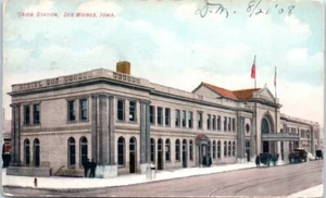 UNION STATION Des Moines, Iowa IA ferrocarril c1908 - Postal - Imagen 1 de 2