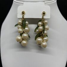 Avon Faux Pearl & Green Lucite Grape Pierced Earrings Dangle White Grape Vtg