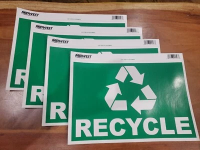 4 Pc Green Recycle Symbol w/ word "RECYCLE" Heavy Vinyl Sticker Large 8" X 12" - Image 1 of 2