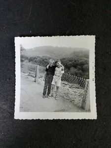 Vintage Press Photo Black & White Two Young Boys at Overlook July 1958 3.5"x3.5" - Picture 1 of 2