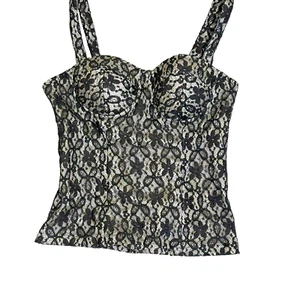 Vintage Charlotte Russe 1990s Y2K White Corset Black Lace Bustier Boning Large - Picture 1 of 6